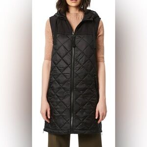 Garnet Hill Bernardo Black Quilted Mid Length Hooded Vest Medium